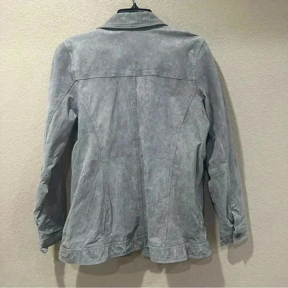 Dennis Basso Suede Leather Button Front Jacket Gray Women’s Size Medium Washable - Picture 2 of 16